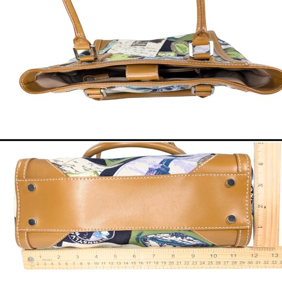 Talbots Canvas & Leather Travel Postcard Large Lined Tote Bag Novelty Passport - Picture 5 of 9